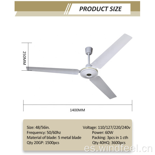 Ventilador de techo de aluminio del motor del precio barato MEGA simple de Ghana de 56 pulgadas con la cuchilla del hierro 3